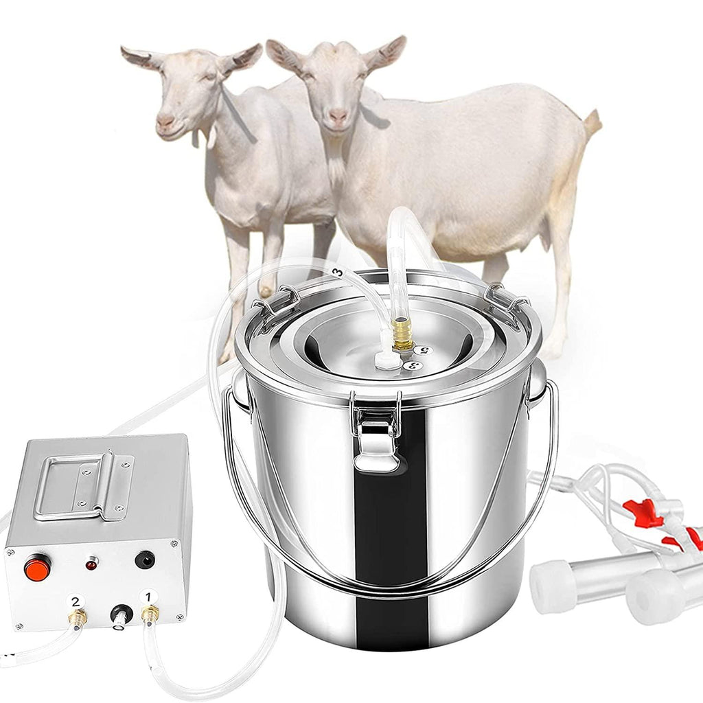 Goat MilMachine Goat Milker Electric MilMachine with 2 Teat Cups Pulsation Vacuum Pump  Steel Bucket 7L for Goat