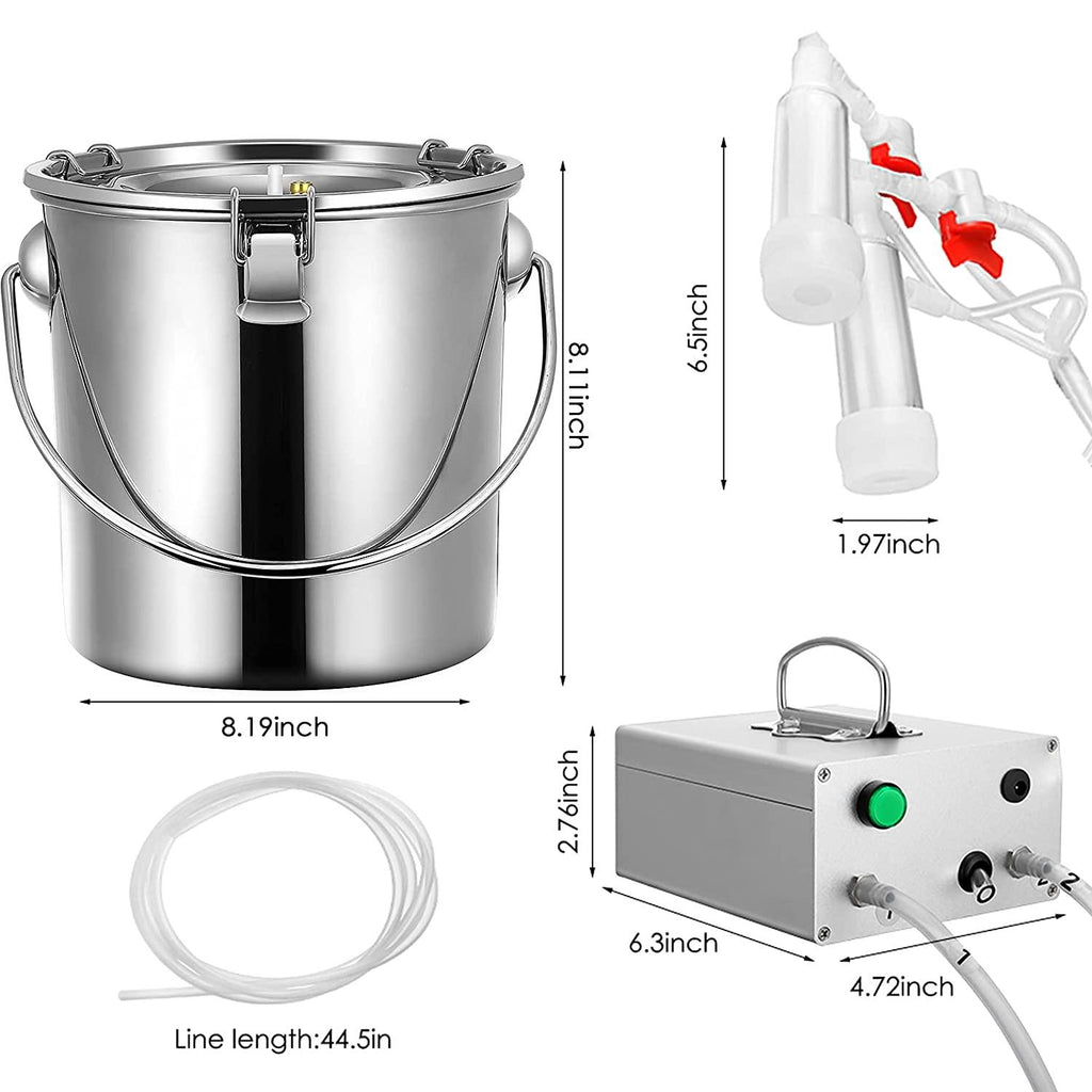 Goat MilMachine Goat Milker Electric MilMachine with 2 Teat Cups Pulsation Vacuum Pump  Steel Bucket 7L for Goat
