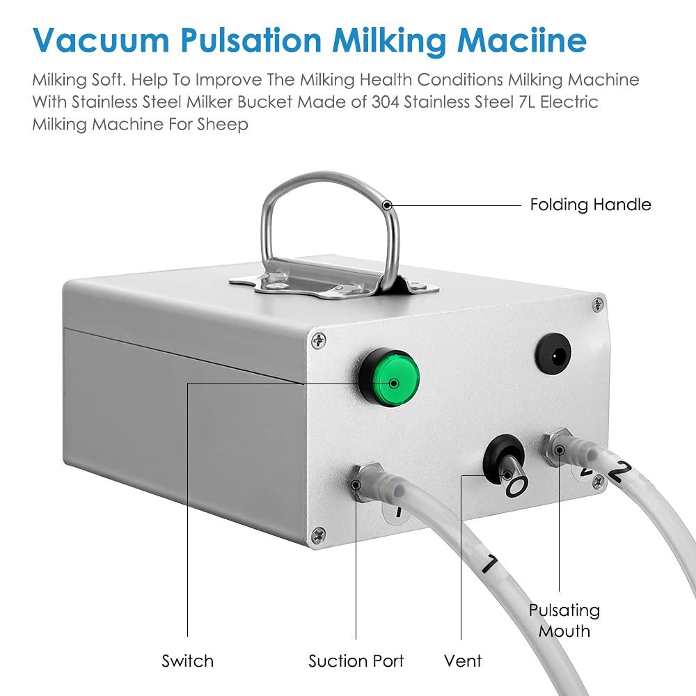 Goat MilMachine Goat Milker Electric MilMachine with 2 Teat Cups Pulsation Vacuum Pump  Steel Bucket 7L for Goat