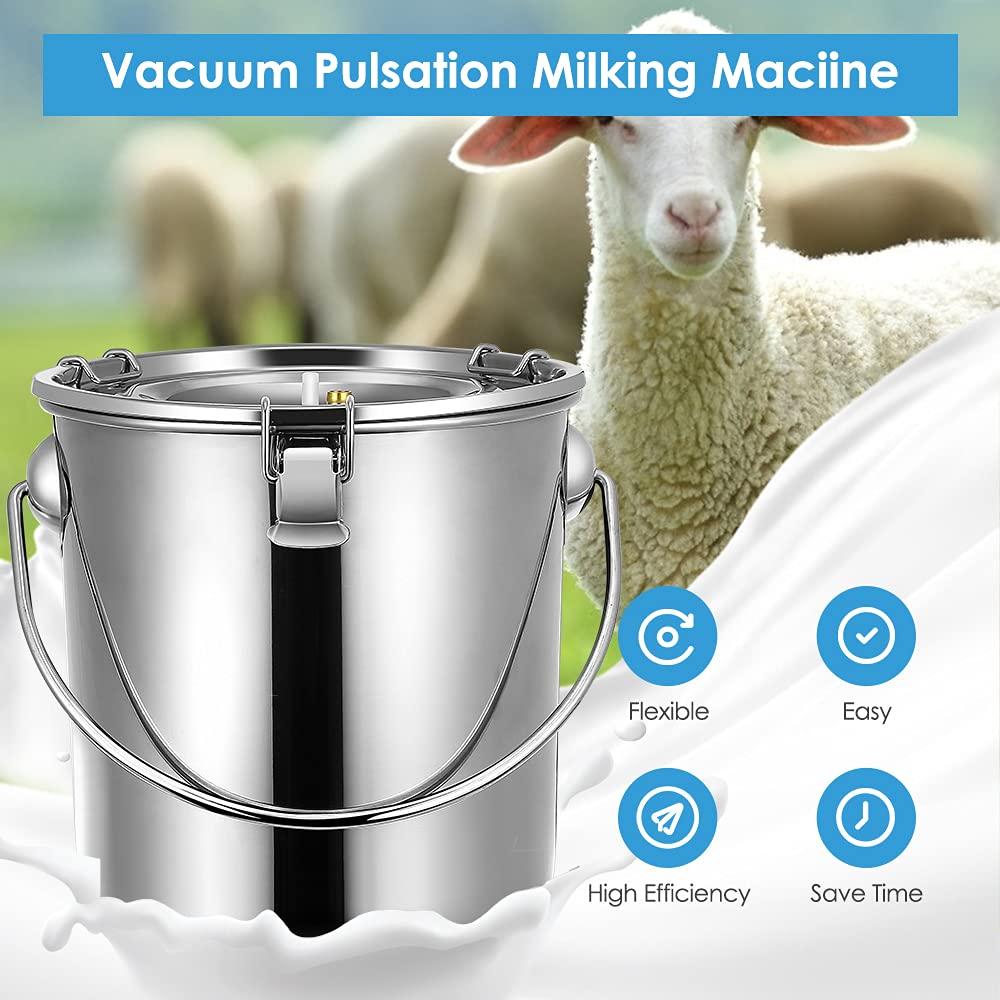 Goat MilMachine Goat Milker Electric MilMachine with 2 Teat Cups Pulsation Vacuum Pump  Steel Bucket 7L for Goat