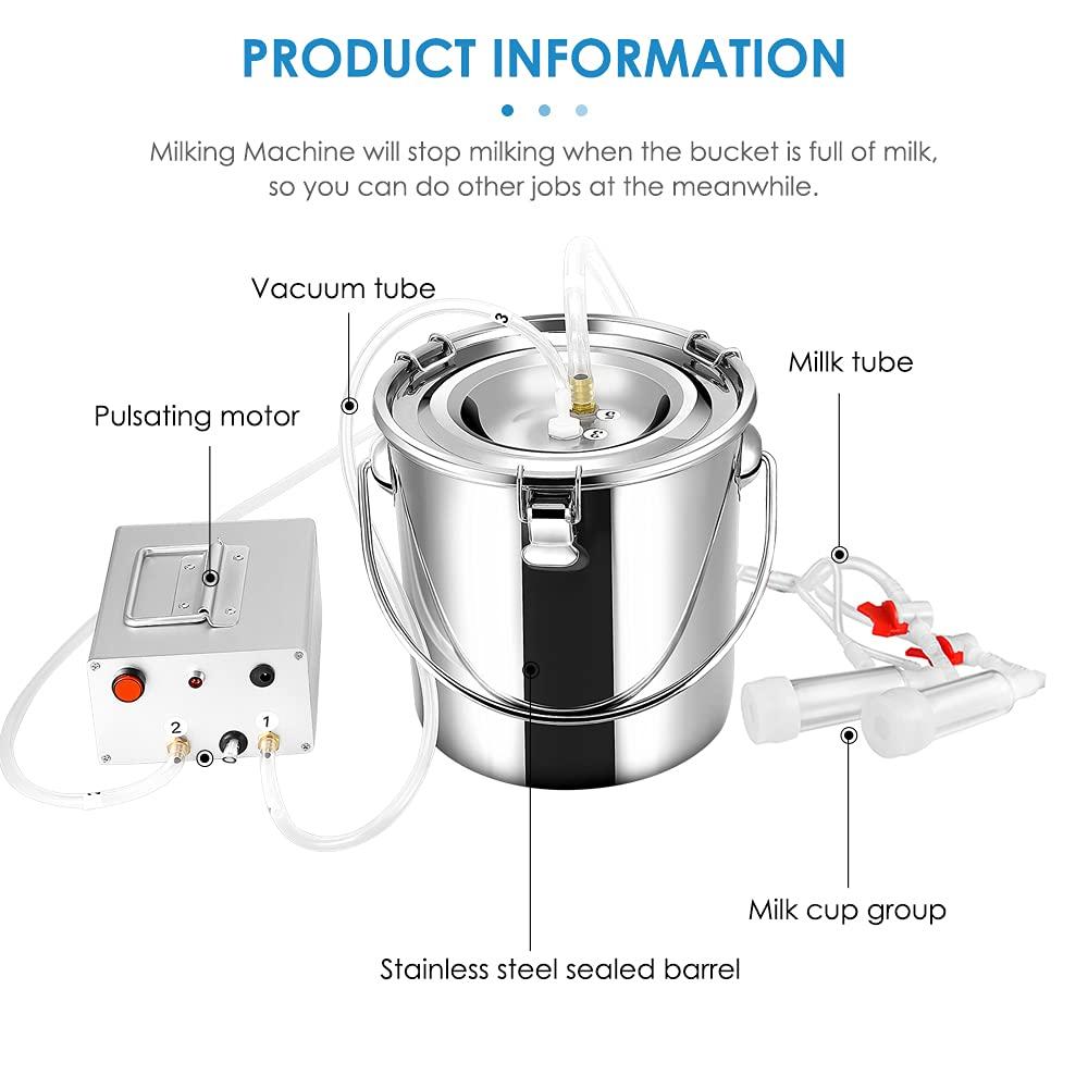 Goat MilMachine Goat Milker Electric MilMachine with 2 Teat Cups Pulsation Vacuum Pump  Steel Bucket 7L for Goat