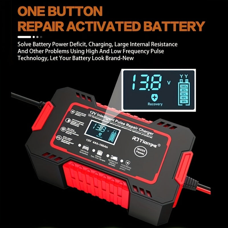 Car Battery Charger, 12V 4Ah-100Ah Smart Battery Trickle Charger Automotive Battery Maintainer Desulfator With Temperature Compensation