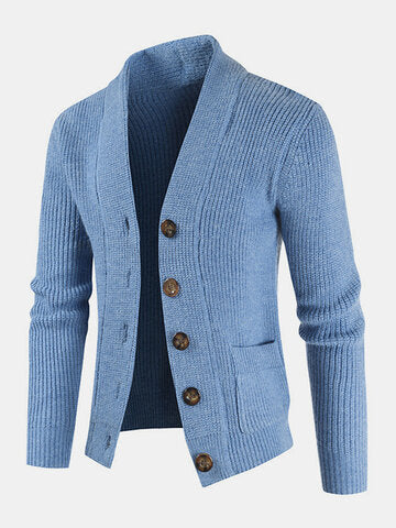 mens plain butt front thick double pockets cotton raglan sleeve sweater coat