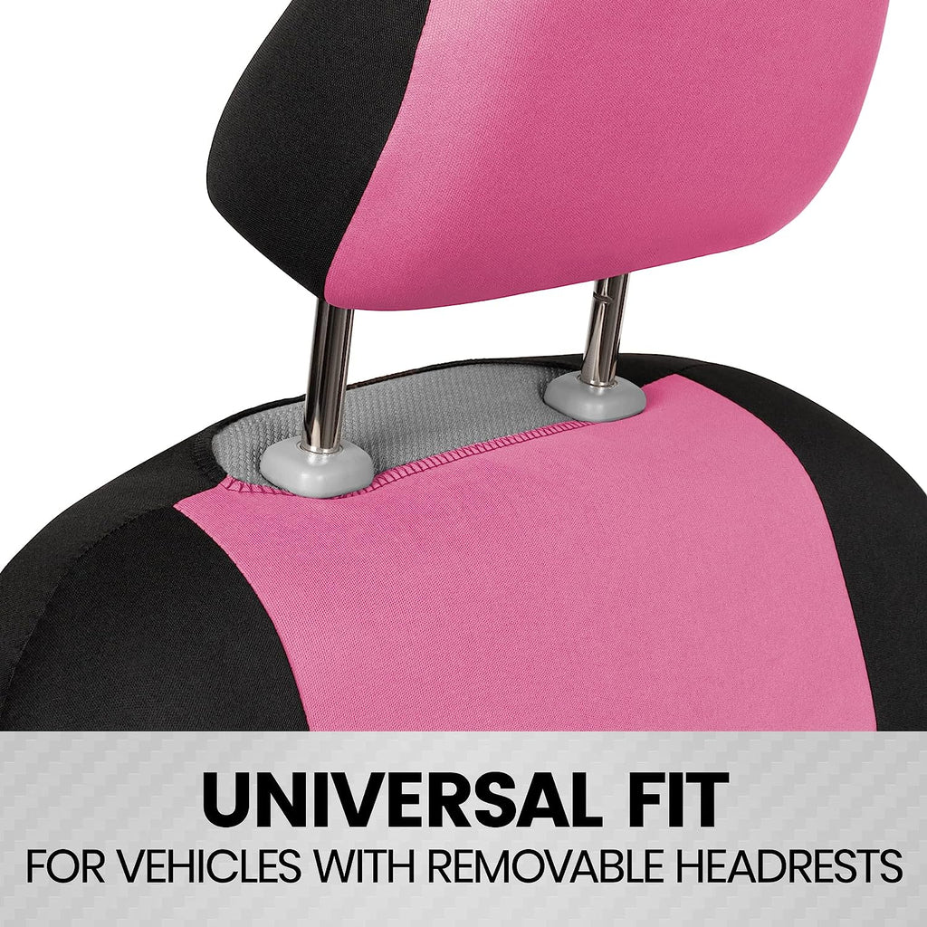 BDK PolyPro Car Seat Covers Full Set in Pink on Black – Front and Rear Split Bench Seat Covers for Cars, Easy to Install Car Seat Cover Set, Car Accessories for Auto Trucks Van SUV
