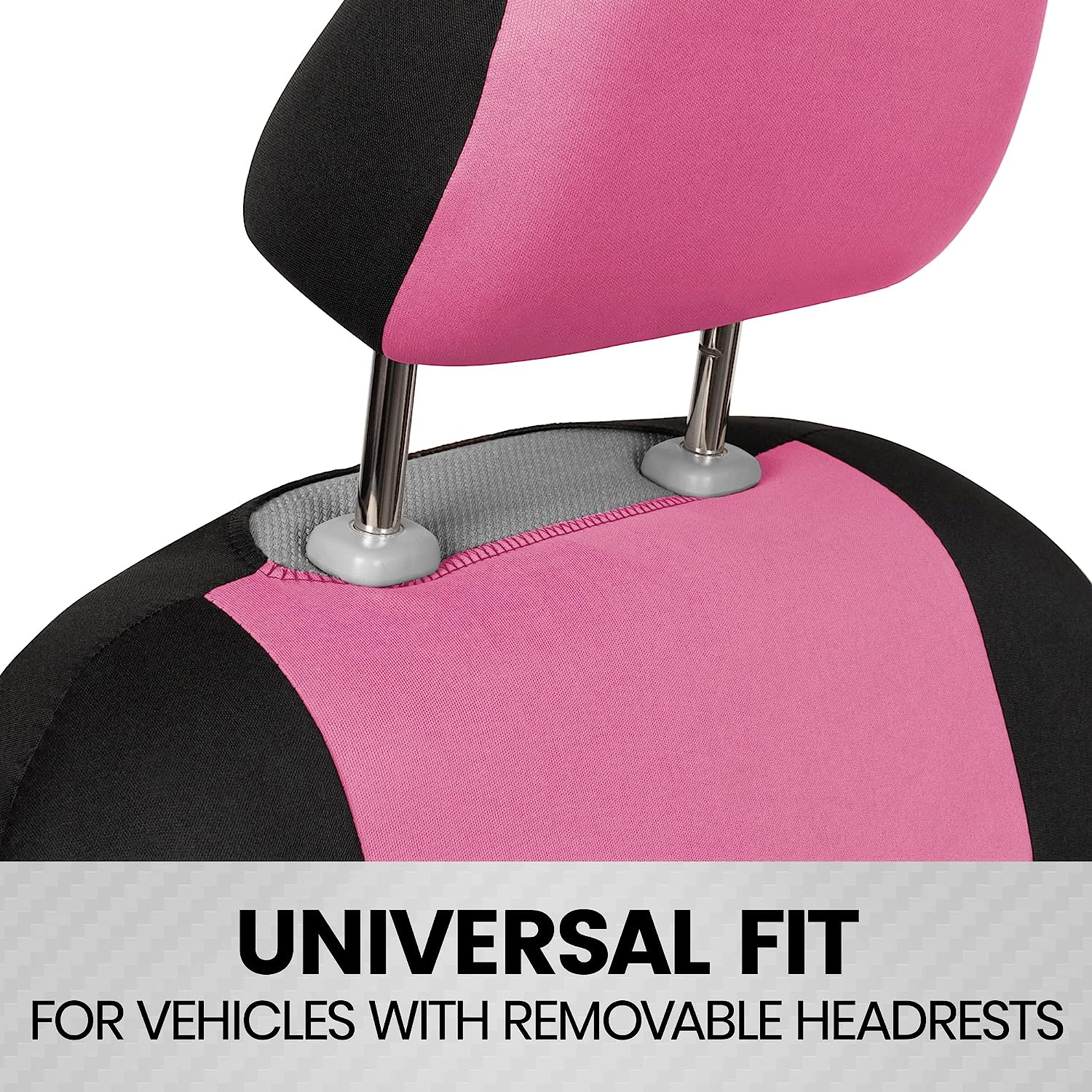 BDK PolyPro Car Seat Covers Full Set in Pink on Black – Front and Rear Split Bench Seat Covers for Cars, Easy to Install Car Seat Cover Set, Car Accessories for Auto Trucks Van SUV