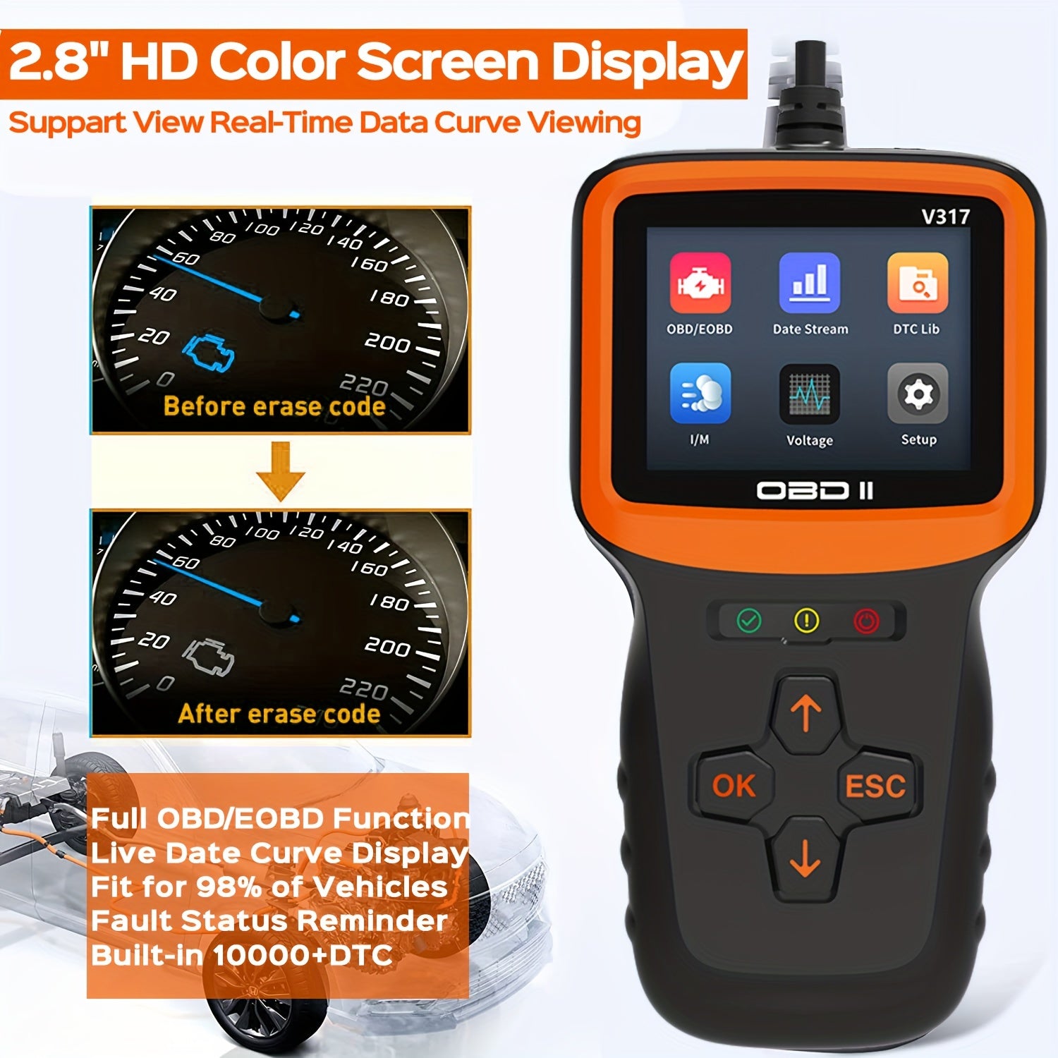 OBD2 Scanner Auto Check Car Engine Clear Fault Code Reader Automotive Diagnostic Scan Tester Tools Kit Color Screen,Car OBDII/EOBD Scan Tool