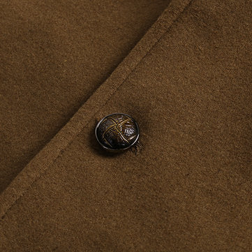 casual thick stand collar patchwork single breasted woolen coat for men