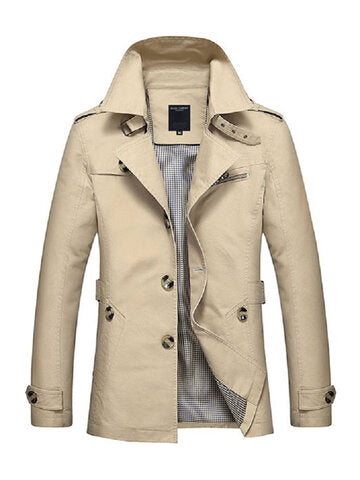 business casual coat washed cotton turndown collar jacket for men