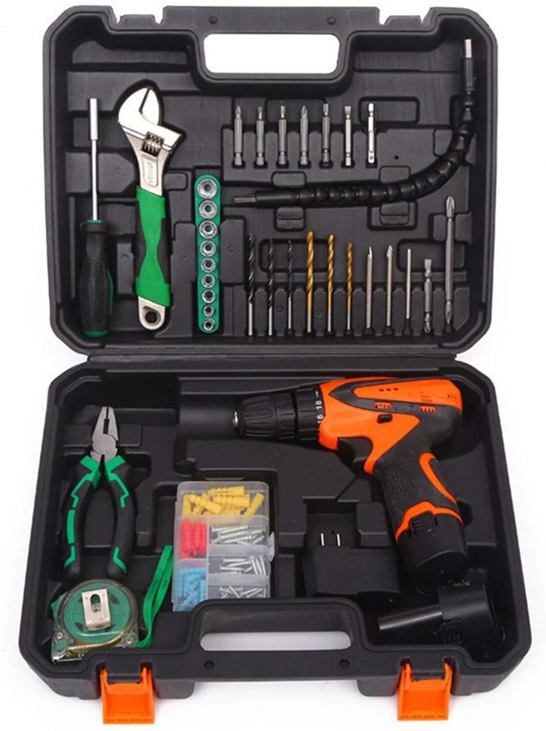 QSZX Screwdriver Tool Electric Screwdriver, Lithium Battery Drill Hardware Toolbox, Hand Tool Set, Lithium Battery Hand Drill (Color : Green)