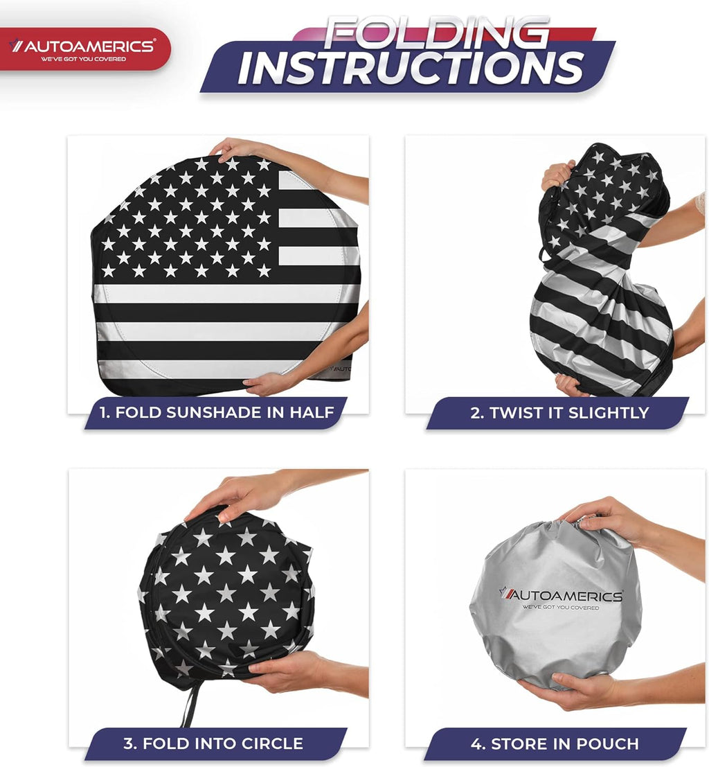 Autoamerics 1-Piece Windshield Sun Shade B&amp;W American Flag USA Patriotic  - Foldable Car Front Window Sunshade for Most Sedans SUV Truck - Blocks Max UV Rays and Keeps Your Vehicle Cool X-Large