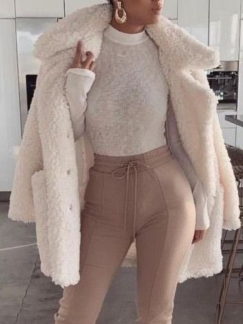 Ladies Fashion Teddy Velvet White Coat