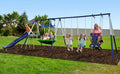 Sportspower Outdoor Rosemead Metal Swing Set with Roman Glider, Saucer, and 6ft Heavy Duty Slide