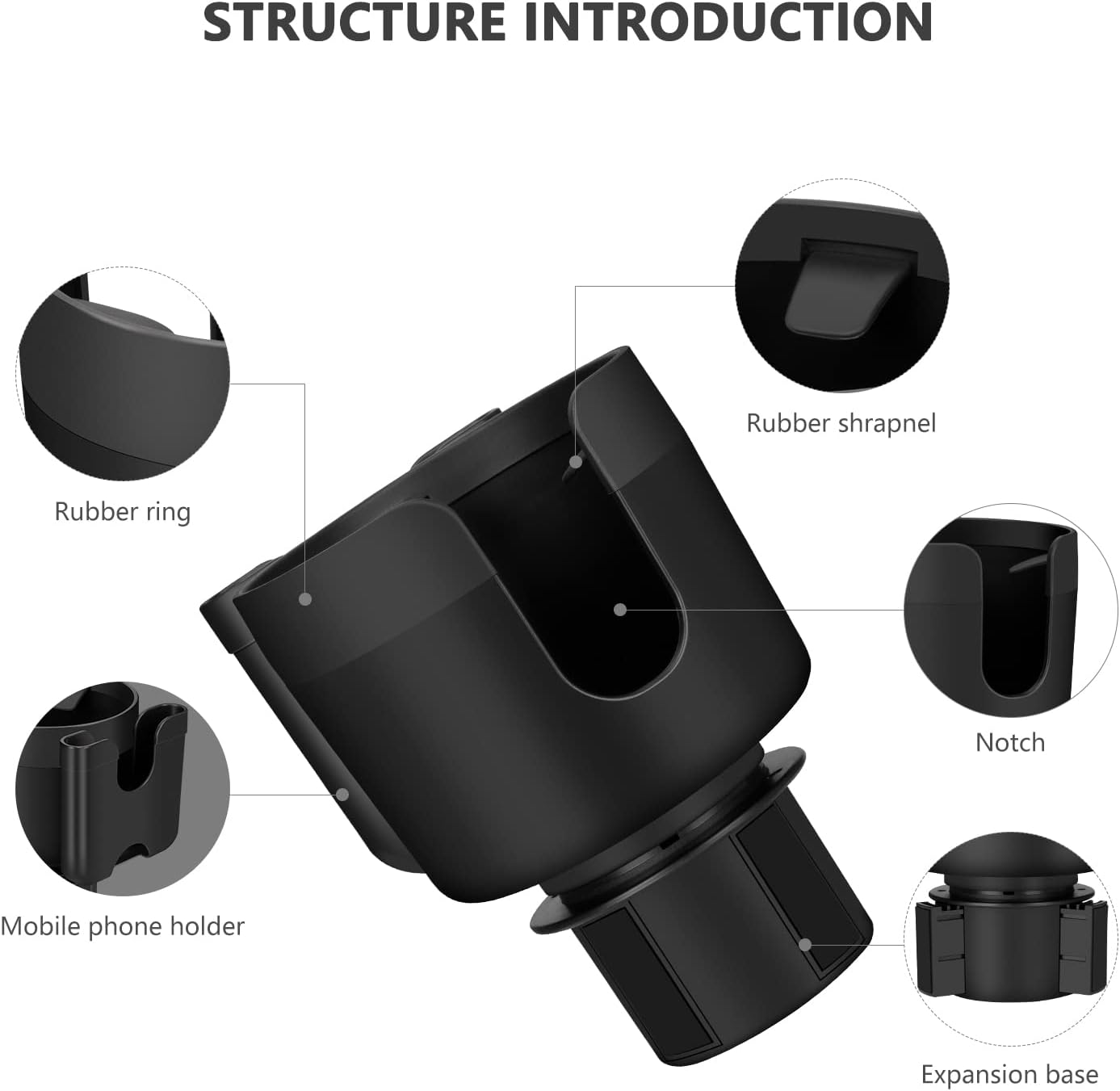 SuraCar Cup Holder Expander Adapter (Adjustable) with Phone Holder Holds Most Car Cup Holder and Phones, Compatible with Large 32/40 oz Bottles, Big Drinks, Mugs