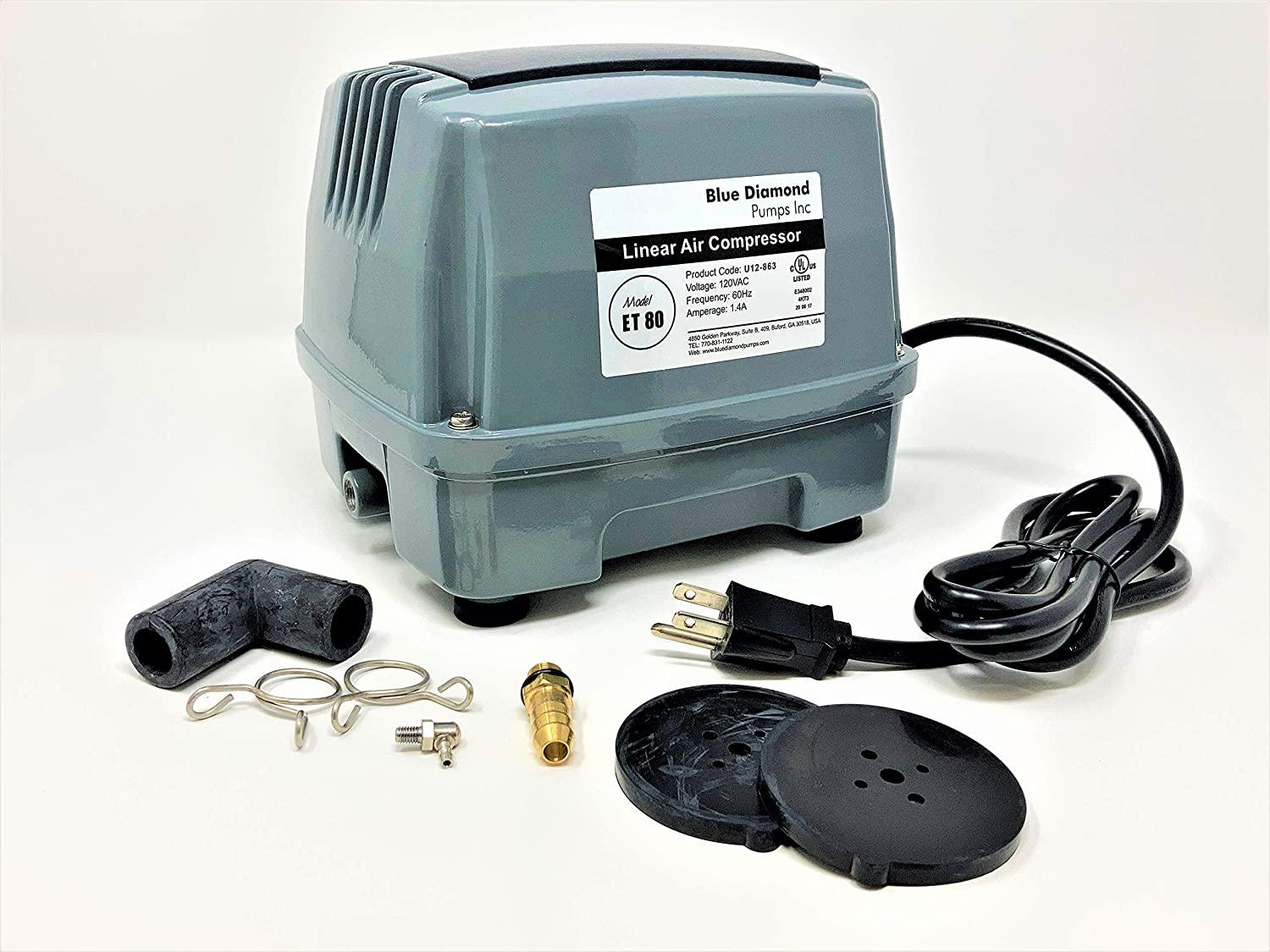 Blue Diamond ET80+ Plus - Septic or Pond Linear Diaphragm Air Pump with  Additional Air Filter