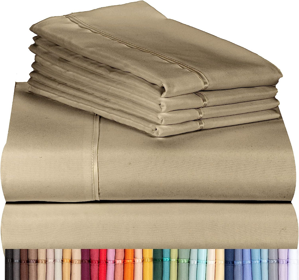 LuxClub 6 PC King Size Sheet Set Bamboo Sheets Deep Pockets 18" Eco Friendly Wrinkle Free Cooling Sheets Machine Washable Hotel Bedding Silky Soft - Taupe King