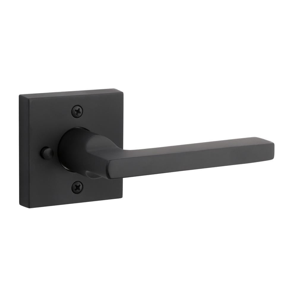 Reserve Square Satin Black Bed/Bath Door Lever with Contemporary Square Rose