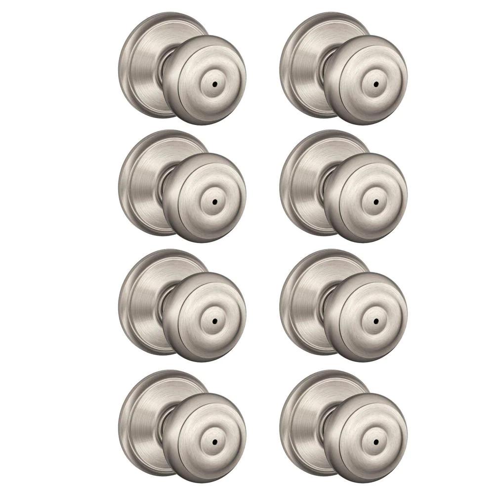 Georgian Satin Nickel Privacy Bed/Bath Door Knob (8-Pack)