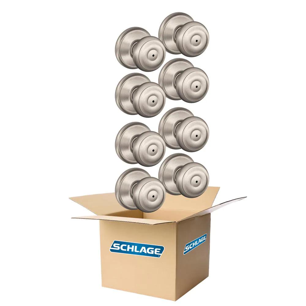 Georgian Satin Nickel Privacy Bed/Bath Door Knob (8-Pack)
