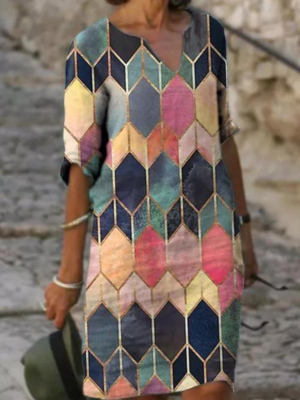 Fashion  Printed Casual Square Shift Dress