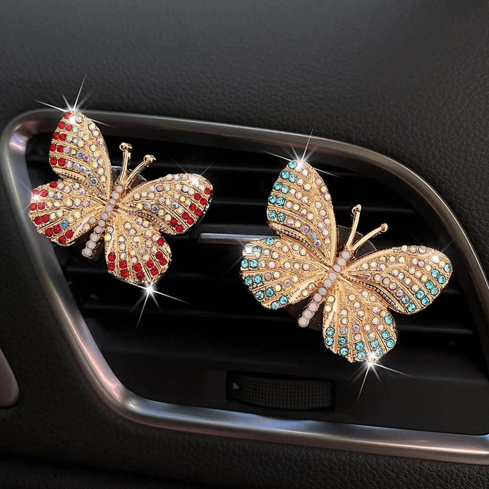 ZOSTLAND Rhinestone Car Decorative Clip,Car Air Fresheners,Metal Car Air Vent Clip,Personalized Automotive Interior Decoration Accessories,Car Decor Gift for women,Girl,man (2pcs Butterfly)