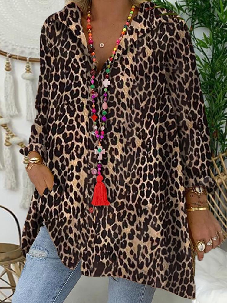 Casual Long Sleeve Leopard Printed Shirt
