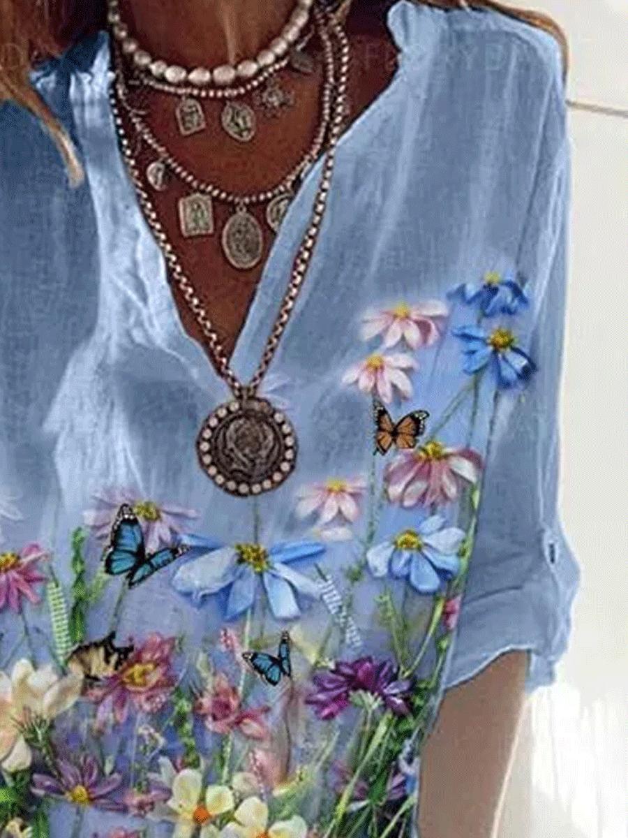 V-neck Floral Print Light Blouse