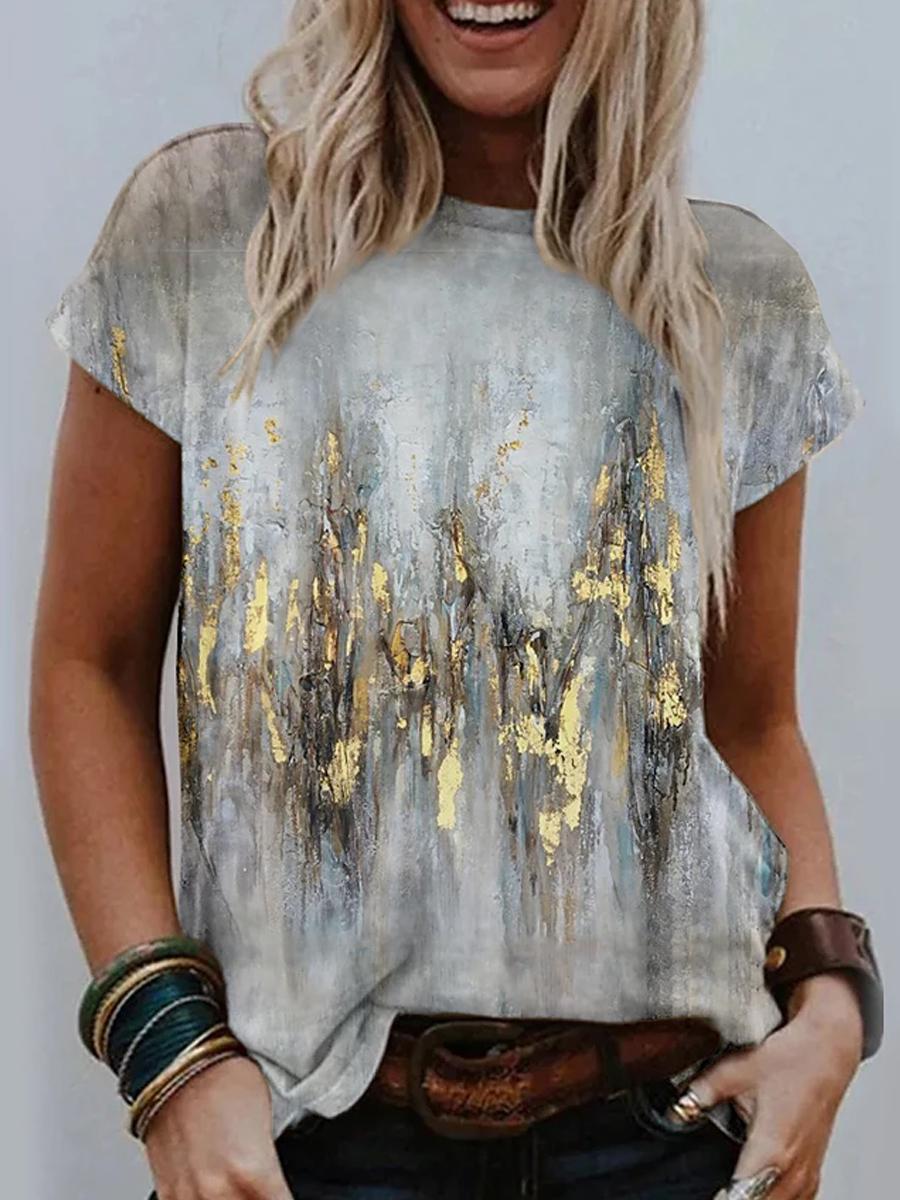 Casual Art Print Short Sleeve Knit T-shirt