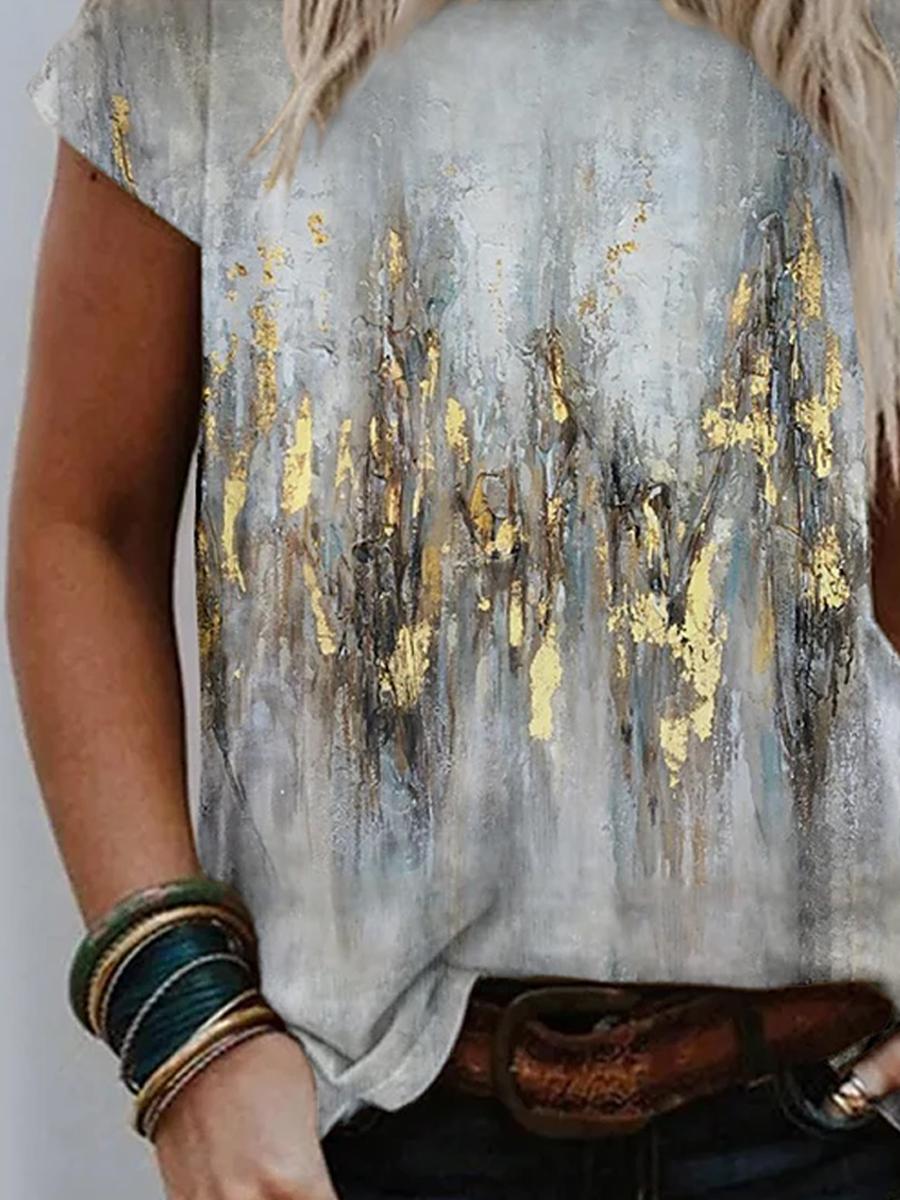 Casual Art Print Short Sleeve Knit T-shirt