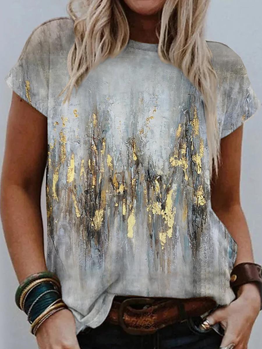 Casual Art Print Short Sleeve Knit T-shirt