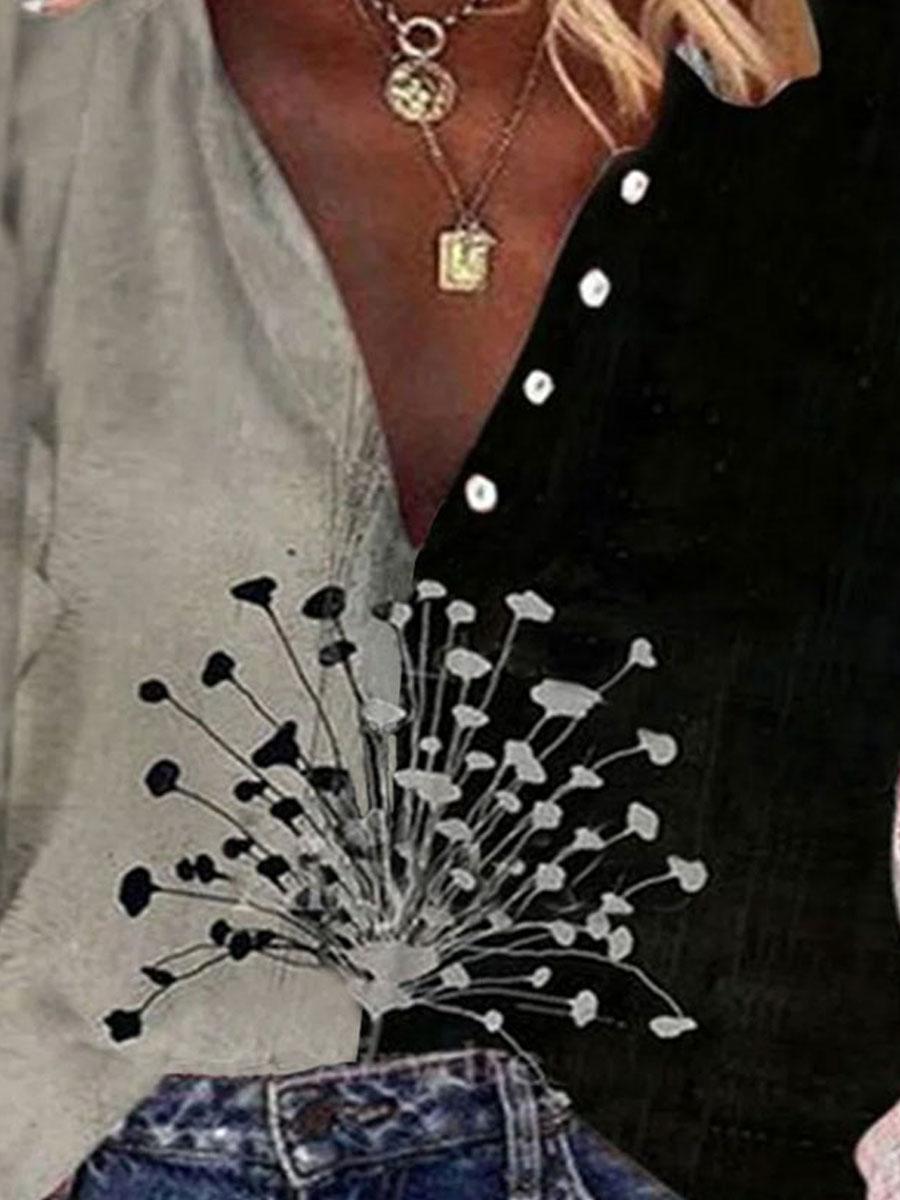V-neck Dandelion Print Loose Casual Blouse