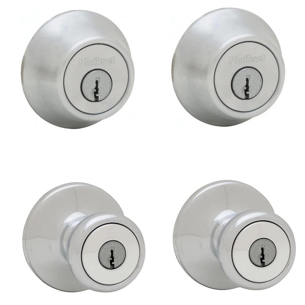 Tylo Satin Chrome Exterior Entry Door Knob and Single Cylinder Deadbolt Project Pack