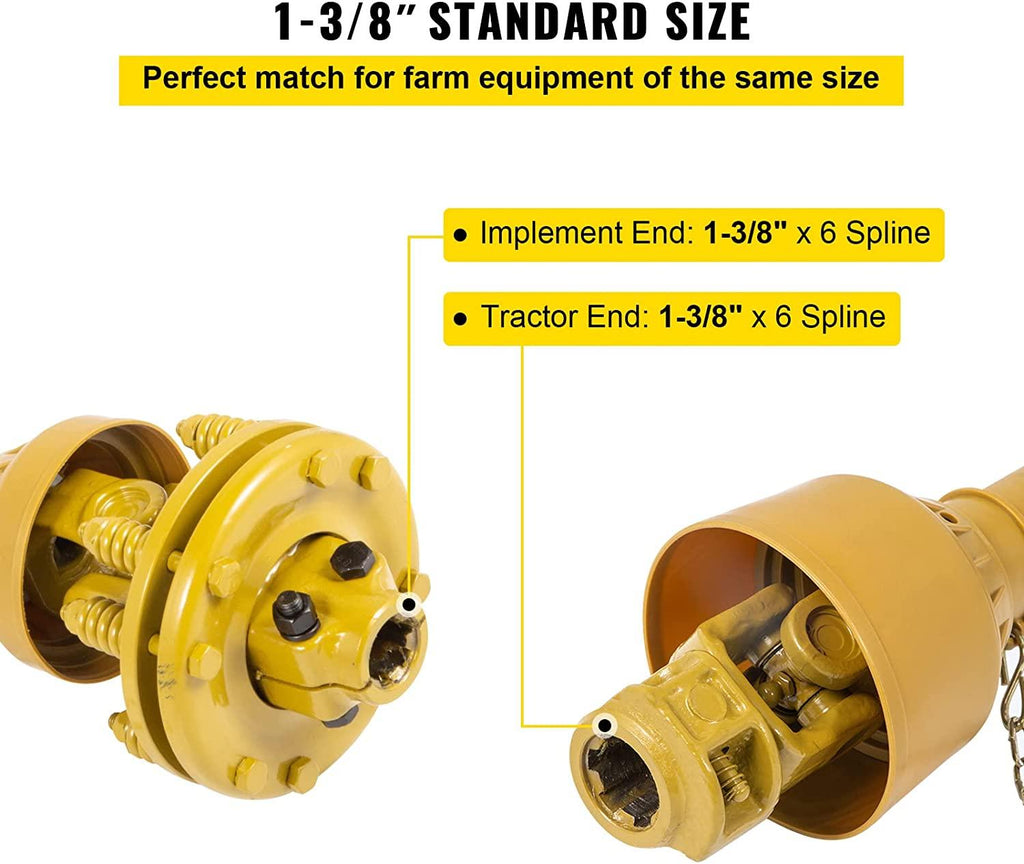 PTO Shaft, 1-3/8" PTO Drive Shaft, 6 Spline Both Ends PTO Driveline Shaft, Series 4 Tractor PTO Shaft, 31.5"-41" Brush Hog PTO Shaft, Yellow PTO Shaft w/Slip Clutch for Bush Hog/Finish Mower