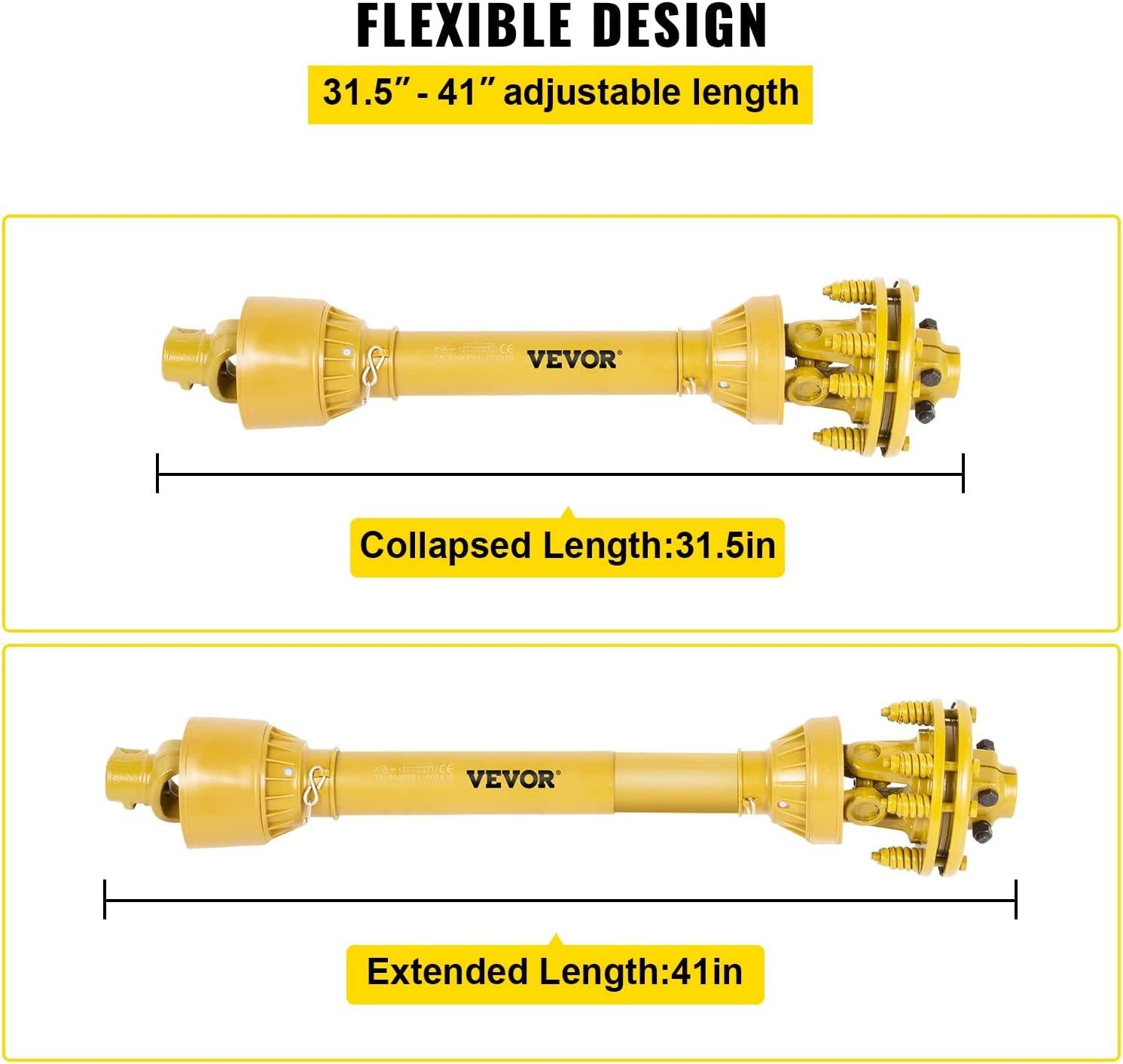PTO Shaft, 1-3/8" PTO Drive Shaft, 6 Spline Both Ends PTO Driveline Shaft, Series 4 Tractor PTO Shaft, 31.5"-41" Brush Hog PTO Shaft, Yellow PTO Shaft w/Slip Clutch for Bush Hog/Finish Mower