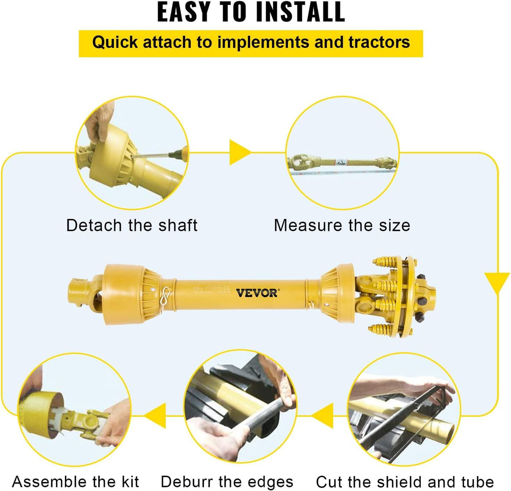 PTO Shaft, 1-3/8" PTO Drive Shaft, 6 Spline Both Ends PTO Driveline Shaft, Series 4 Tractor PTO Shaft, 31.5"-41" Brush Hog PTO Shaft, Yellow PTO Shaft w/Slip Clutch for Bush Hog/Finish Mower