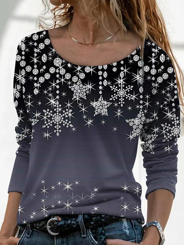 Fashion Casual Silhouette Star Print Long-sleeved T-shirt