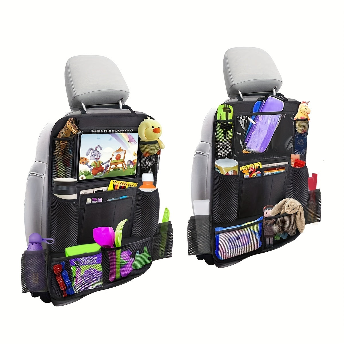 Car Seat Back StoraBag, Waterproof Durable Car Seat Organizer With Clear Screen Tablet Holder, 12 StoraPockets Seat Back Protectors