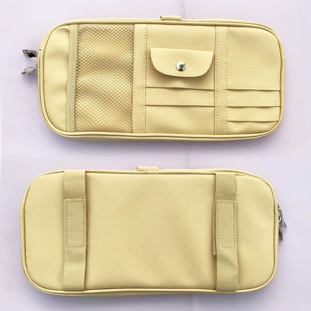 Da by Car Sun Visor Organizer Auto Car Visor Pocket and Interior Accessories Car Truck Visor Storage Pouch Holder with Multi-Pocket Net Zippers (Beige Light Yellow)