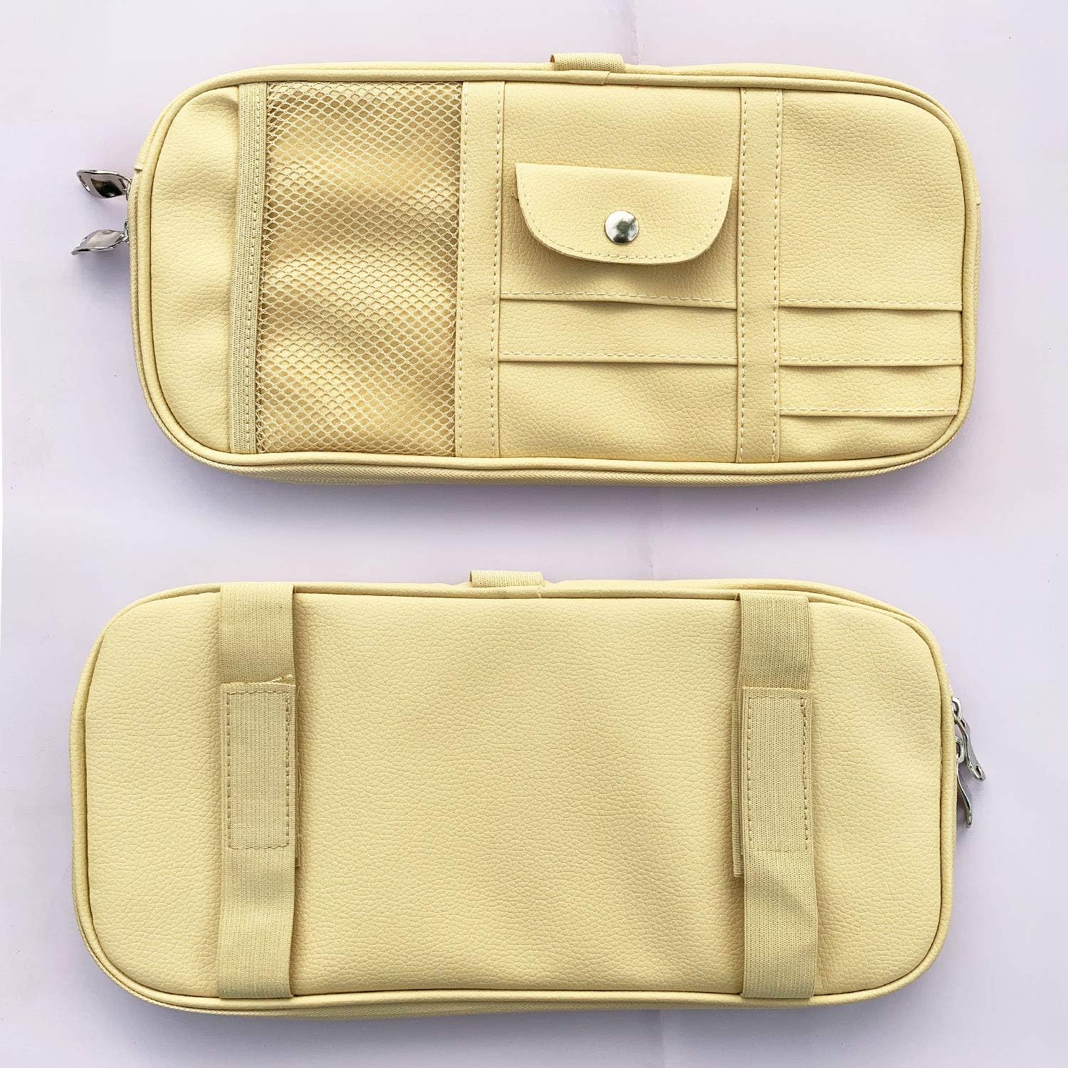 Da by Car Sun Visor Organizer Auto Car Visor Pocket and Interior Accessories Car Truck Visor Storage Pouch Holder with Multi-Pocket Net Zippers (Beige Light Yellow)