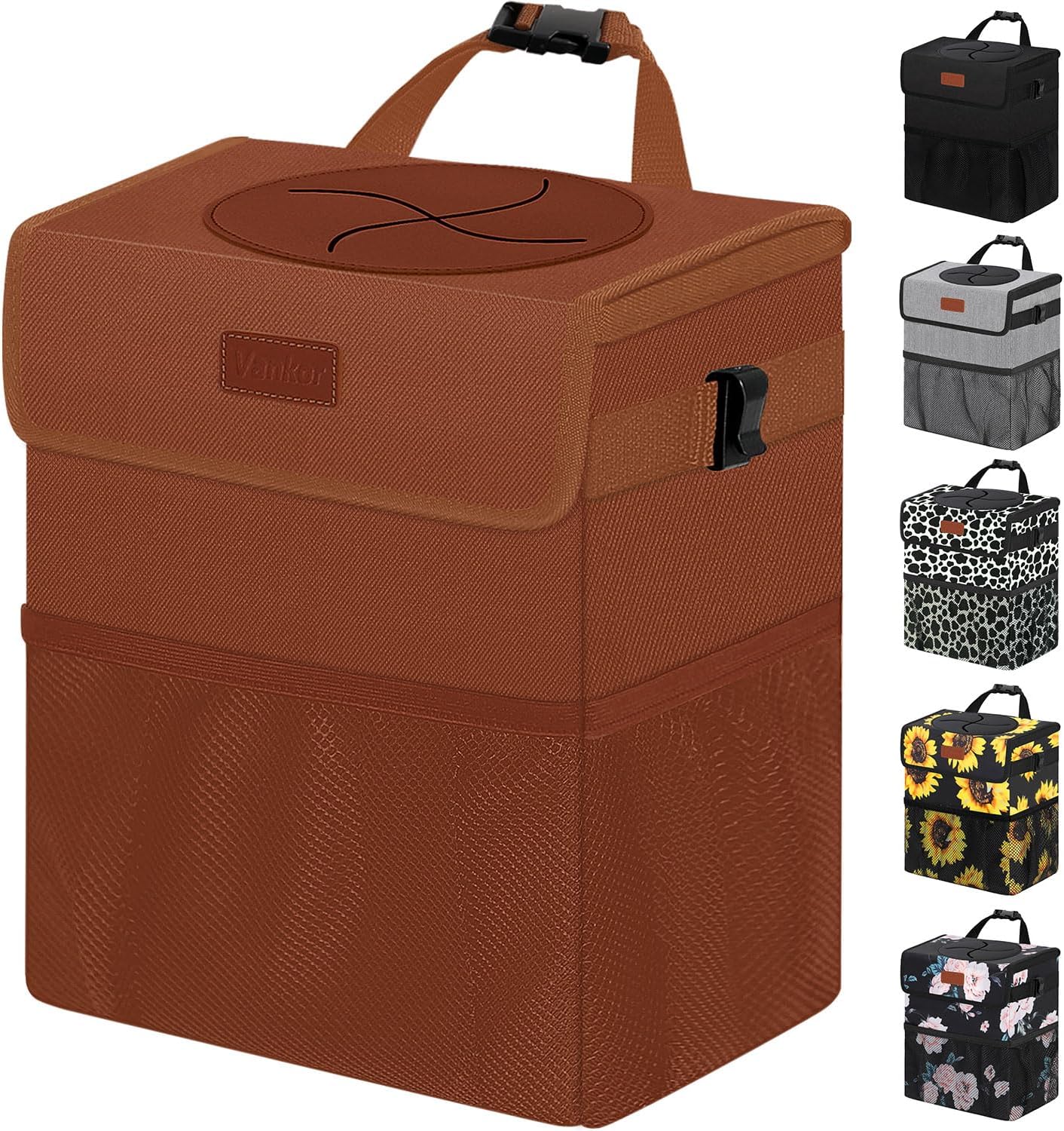 Vankor Car Trash Can for Car Cute, Car Trash Bag Bin Hanging Waterproof Automotive Car Garbage Cans Leak Proof Vehicle Trash Can Brown