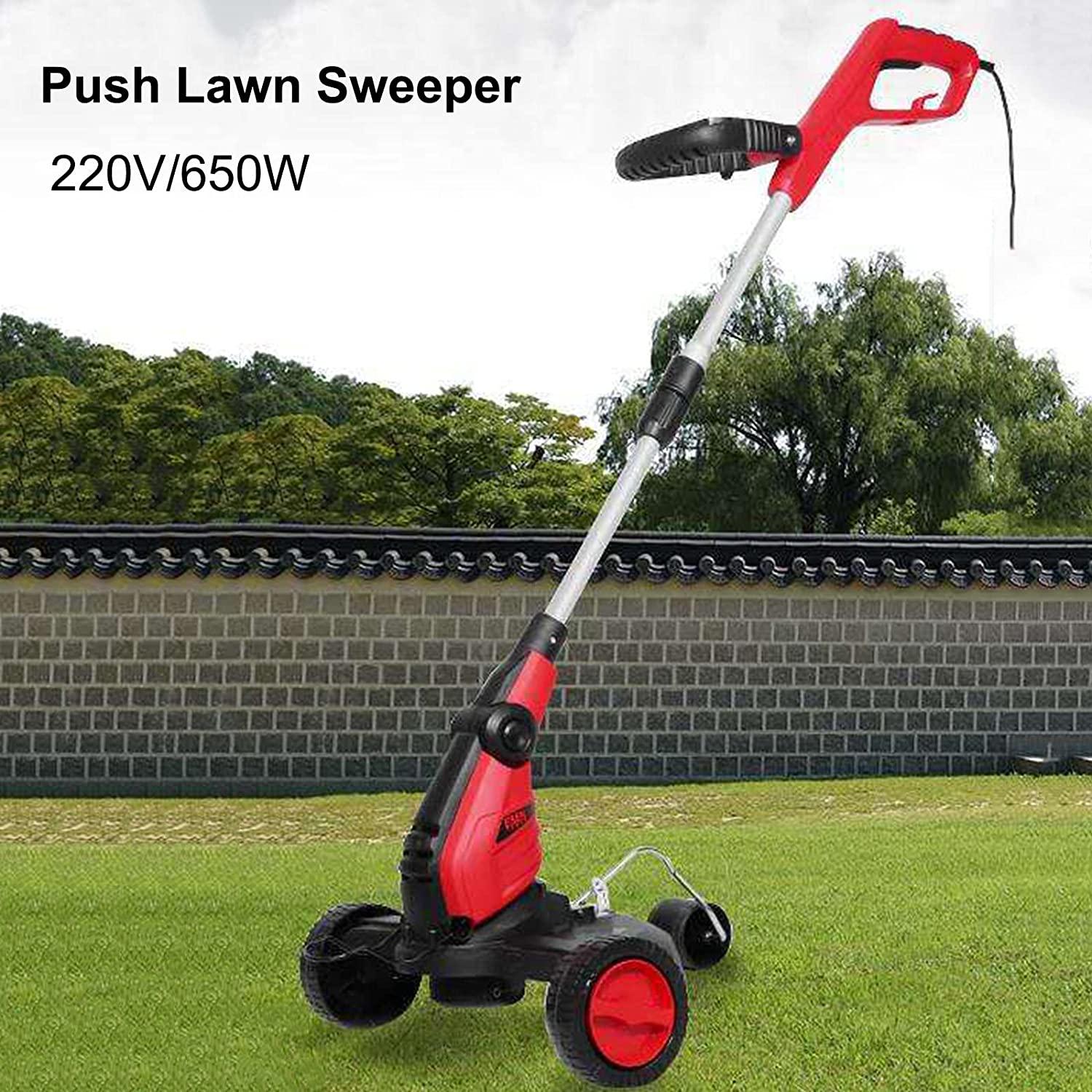 BKWJ 2-in-1 Electric Lawn Mower/String Trimmer, Corded Push Lawn Sweeper with 3 Wheels, Lightweight Lawn Trimmer Machine for Garden Courtyard,650W+10m Wire