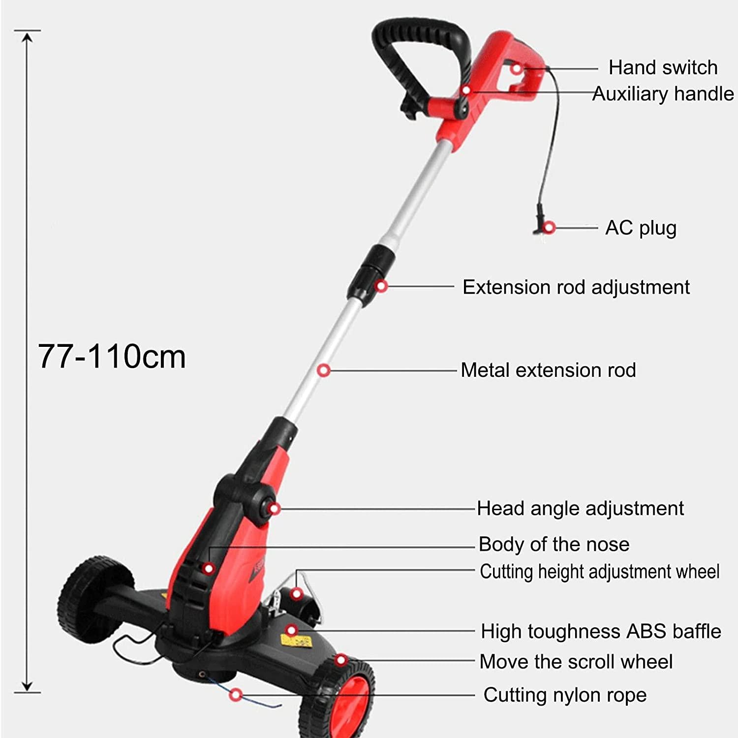 BKWJ 2-in-1 Electric Lawn Mower/String Trimmer, Corded Push Lawn Sweeper with 3 Wheels, Lightweight Lawn Trimmer Machine for Garden Courtyard,650W+10m Wire