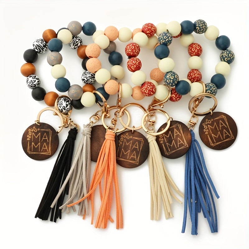 Leopard Wood Beads Hand Beads Spot Wood Beads Bracelet Hand Tassel Bracelet Car Key Chain