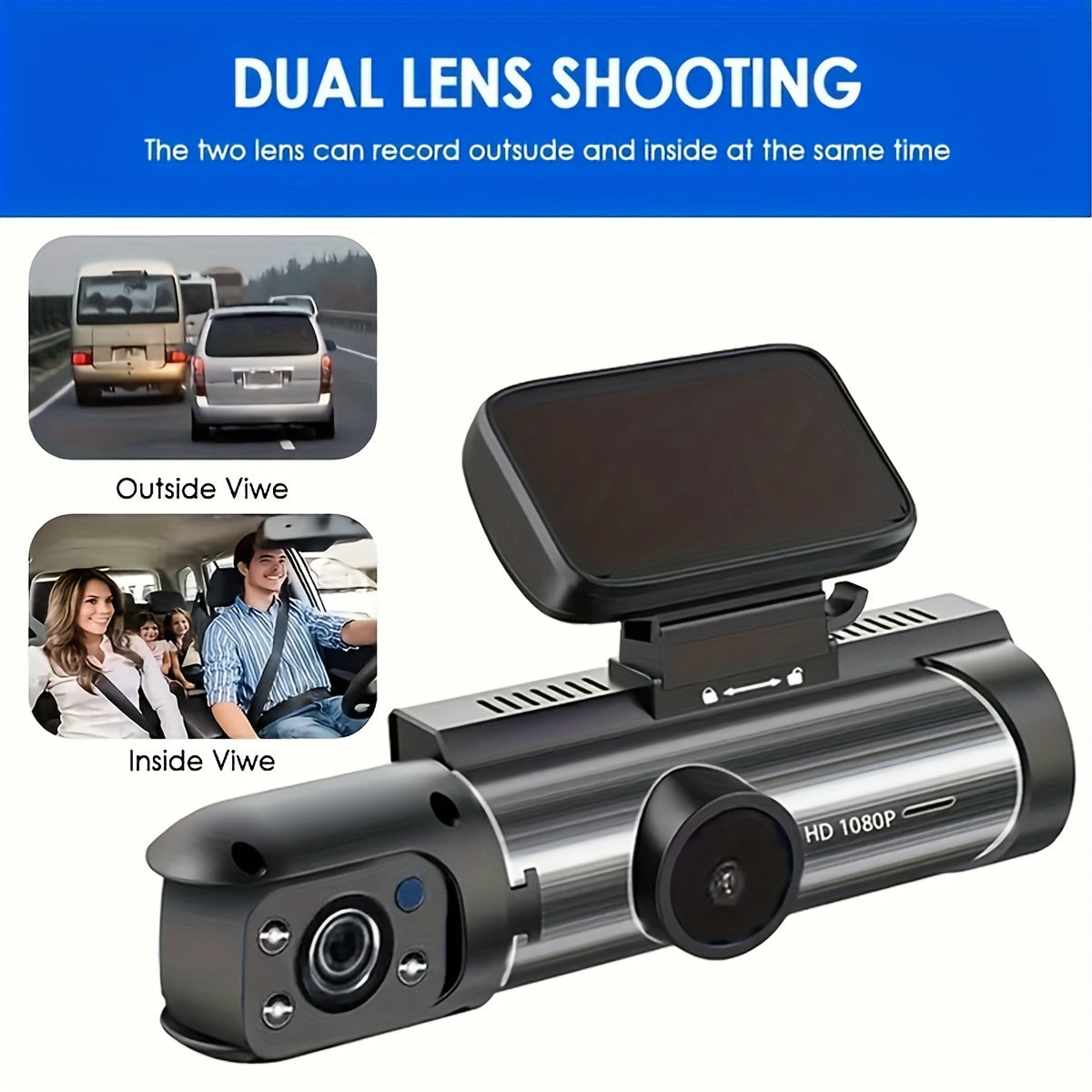 1080P Dual Camera,Dash Cam For Cars,Front And Inside,car Camera With IR Night Vision,Loop Recording,wide Angle Car DVR Camera With 3.16 Inch IPS Screen,dual Lens Car Dashboard Video Cam