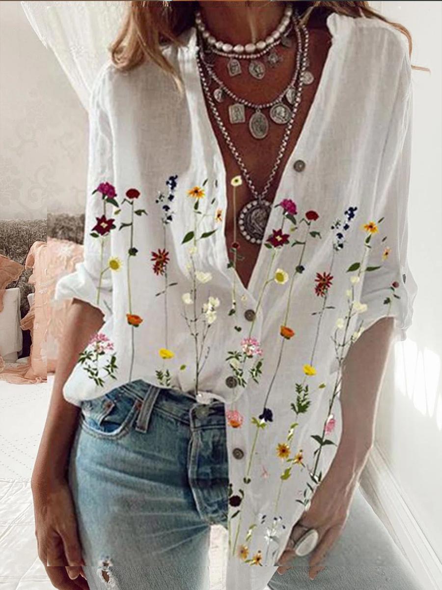 Casual Floral Print Single-Breasted Shirt