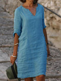 V-Neck Slim Fit Solid Dress