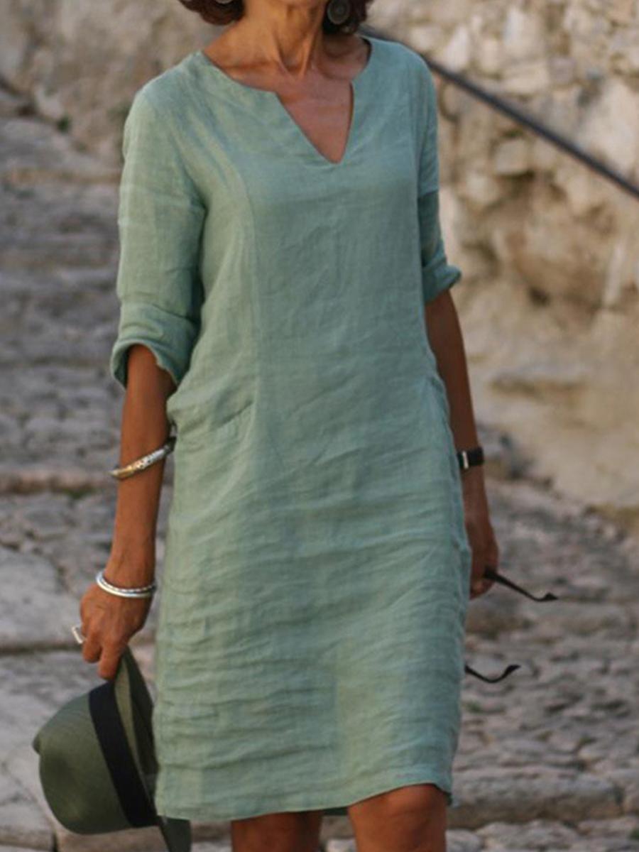 V-Neck Slim Fit Solid Dress