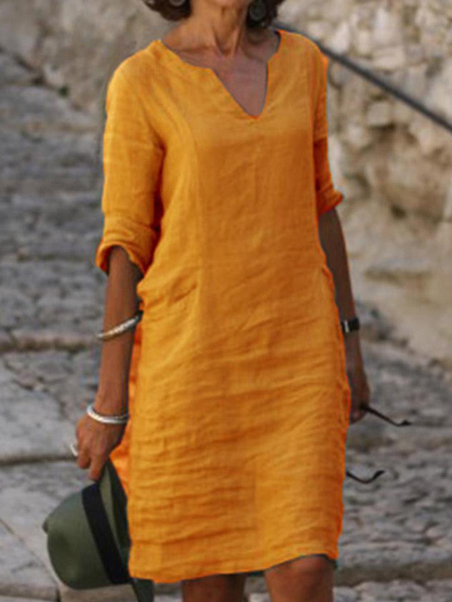 V-Neck Slim Fit Solid Dress