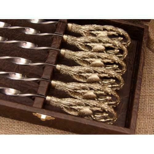 6Pcs  Steel Metal Barbeque Skewer Needle BBQ Kebab Stick luxury + Case