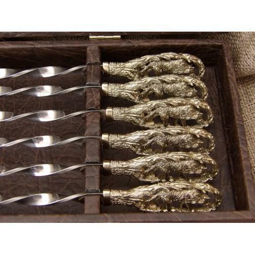 6Pcs  Steel Metal Barbeque Skewer Needle BBQ Kebab Stick luxury + Case