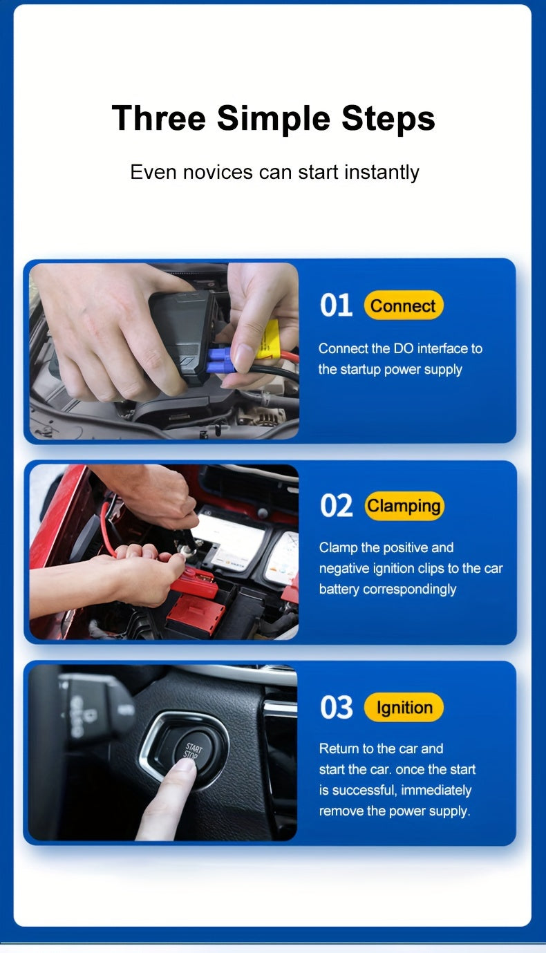 Portable Multi Function Emergency Booster Car Emergency Mobile Power Battery Charger 12V Car Jump Starter Gasoline Diesel Car Starter Upgrade